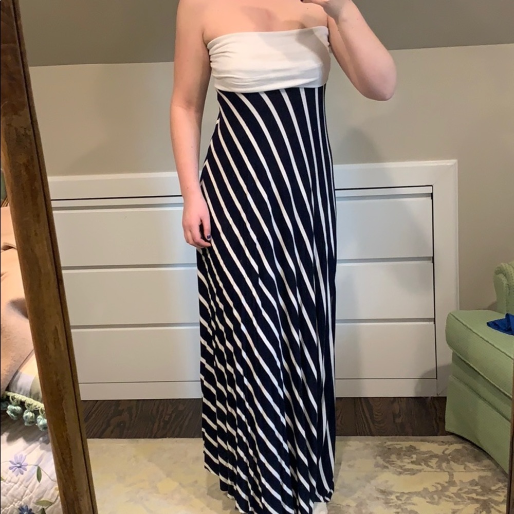 Strapless nautical maxi dress